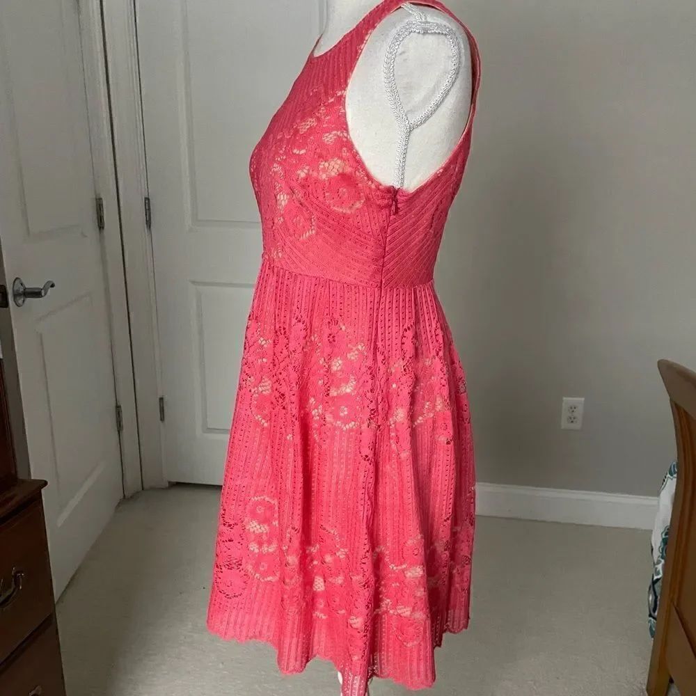 NWOT Free People Rocco Coral Pink Lace Babydoll Dress - Picture 8 of 11